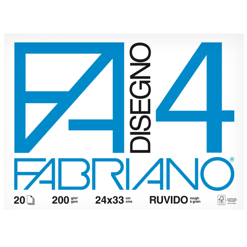 FABRIANO F4 ALBUM DA DISEGNO 4 ANGOLI CM 24X33 200 GR RUVIDO 20 FOGLI COLORE BIANCO